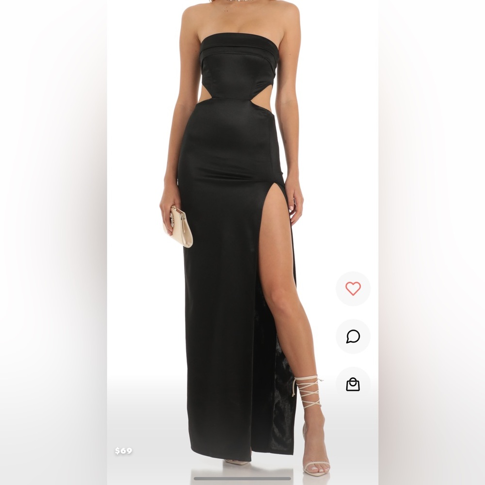 Lucy In The Sky: Antoinette Satin Cutout Corset Maxi in Black